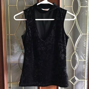 VTG 90s Candie’s Crushed Velvet Deep V-Neck Choker Collar Top Size Small